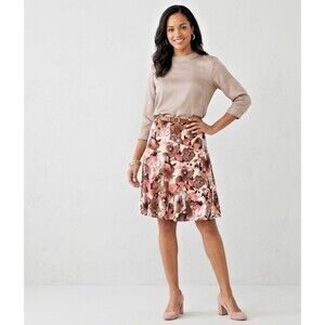 George Stretch Floral Mimosa Print Skirt Brown Tan Coral size 4-6 boho